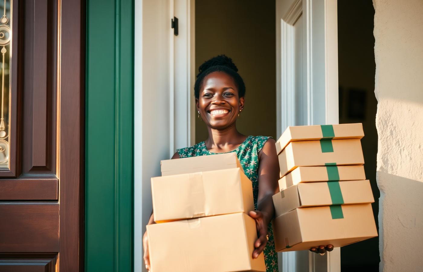 A customer receiving SokoCheap parcels at her doorstep
